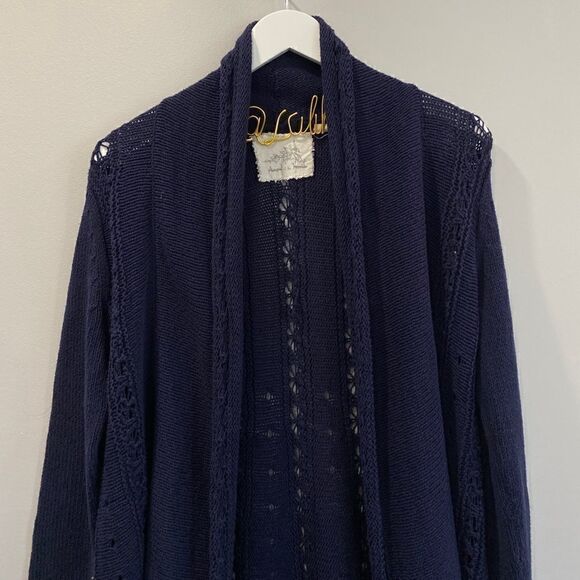 Anthropologie Angel Of The North Shawl Collar Navy Blue Open Cardigan - Picture 2 of 7
